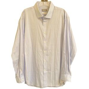 Michael Kors Shirt Adult Men's Size 2XL Light Blue Plaid Slim Fit Travel Stretch